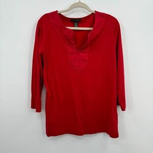 Lauren Ralph Lauren Women's Size XL Red 3/4 Sleeve V Neck Casual Tee